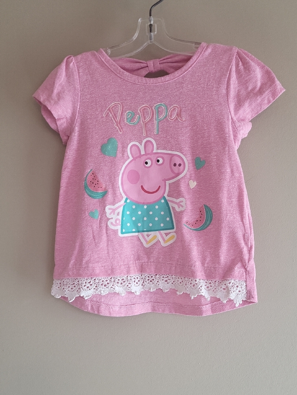Peppa Pig pink tee shirt with crochet lace hem
